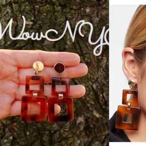 New Tortoise Resin Square Art Statement Earrings‎